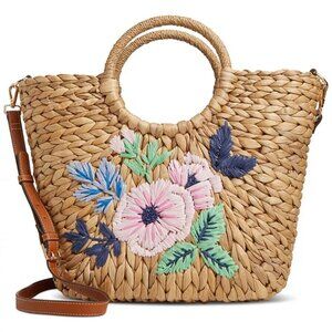 STRAW TOTE BAG -Flower Show Large Tote, Created for Macy's  NWT
